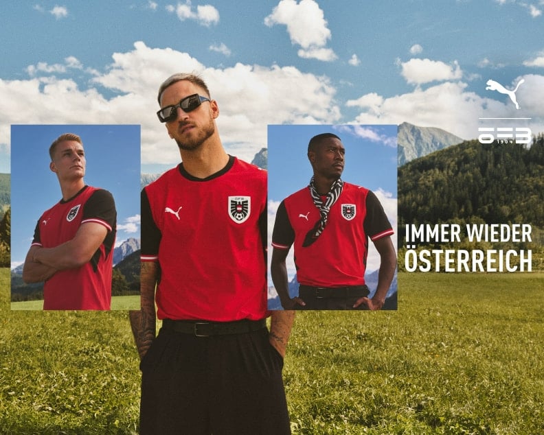 Immer wieder Österreich – Teamspieler mit dem neuen WM-Trikot des ÖFB.