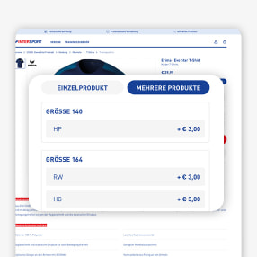 Screenshot der Produktseite mit den Veredelungsmöglichkeiten.