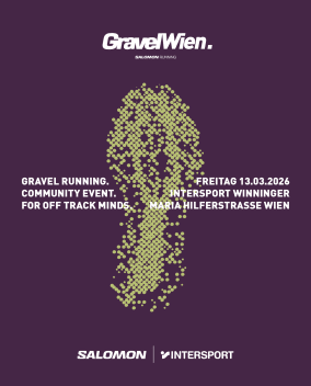 Banner für das GravelWien Laufevent von Salomon und INTERSPORT am Freitag, 13.03.2026.