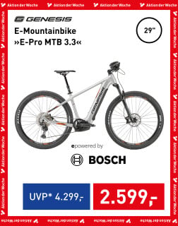 Genesis E-Pro MTB 3.3 29 Zoll E-Mountainbike in Silber mit Bosch-Motor und Maxxis-Reifen