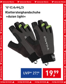 CAMP Axion Light fingerlose Klettersteighandschuhe in Grau und Schwarz mit hellgrünen Ausziehschlaufen
