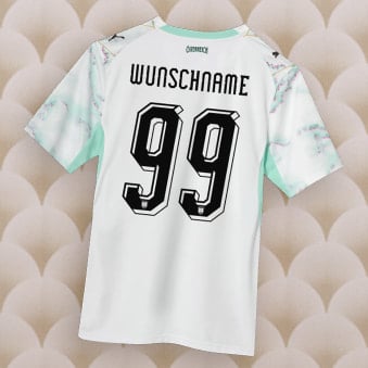 Ein weißes Österreich-Fußballtrikot mit dem Namen Wunschname und Nummer 99.