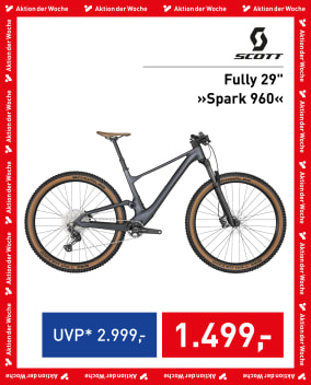 Scott Fully 29" »Spark 960« in Schwarz mit 29-Zoll-Rädern und reduziertem Preis von 2.999 € auf 1.499 €.