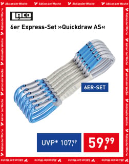 LACD Quickdraw AS 6er Express-Set mit blau-silbernen Karabinern und robuster weißer Schlinge für Kletterer