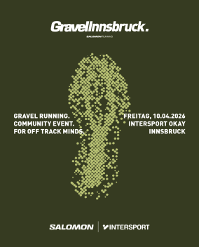 Banner für das GravelInnsbruck Laufevent von Salomon und INTERSPORT am Freitag, 10.04.2026.