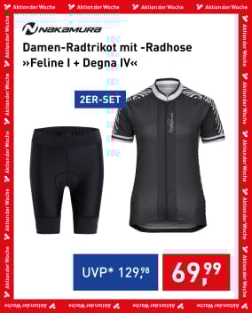 Damen-Radtrikot und Radhose als 2er-Set „Felice | Degna“ von NAKAMURA, Aktion der Woche – und 69,99 € statt UVP 129,98 €