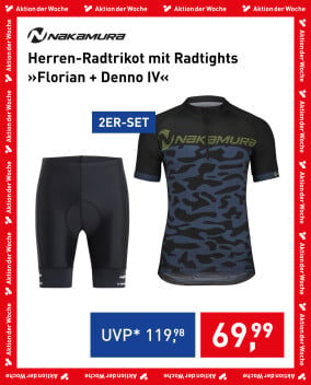 Aktionsbanner für Herren-Radtrikot und Radtights von Nakamura als 2er-Set in Schwarz und Blau