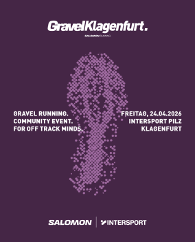 Banner für das GravelKlagenfurt Laufevent von Salomon und INTERSPORT am Freitag, 24.04.2026.
