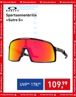 Oakley Sportsonnenbrille Sutro S in Schwarz mit rot-gelben Gläsern, Aktion der Woche für 109,99 €