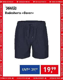 Dunkelblaue Herren-Badeshorts Davor von Caprico mit praktischem Kordelzug zum Aktionspreis
