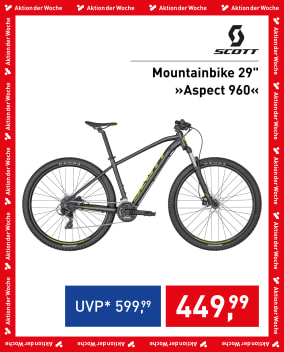 Scott Mountainbike 29" »Aspect 960« in Schwarz mit Kenda-Reifen, UVP 599,99 €, Aktionspreis 449,99 €.
