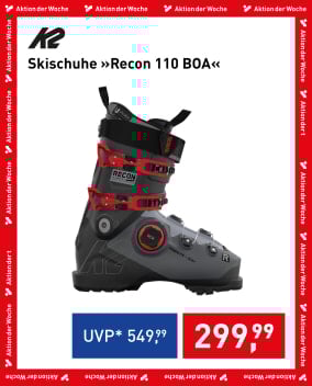 K2 Skischuhe Recon 110 BOA in Grau-Schwarz mit roten Schnallen, Aktion der Woche Angebot für 299,99 €.