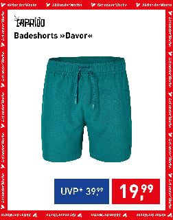 Türkisfarbene Herren-Badeshorts Davor von Caprico mit praktischem Kordelzug zum Aktionspreis