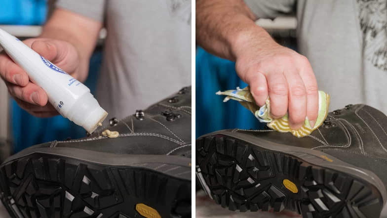 Schritt für Schritt Anleitung fürs Auftragen von Schuhwachs auf Lederschuhe.
