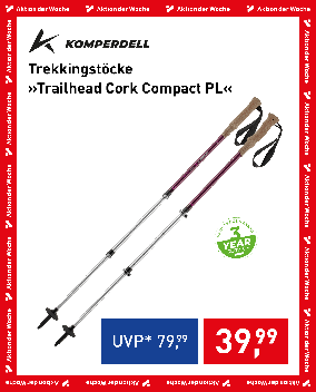 Komperdell Trekkingstöcke »Trailhead Cork Compact PL« längenverstellbar, 3-teilig, Aktion der Woche für € 39,99 statt € 79,99