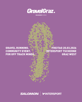Banner für das GravelGraz Laufevent von Salomon und INTERSPORT am Freitag, 20.03.2026.
