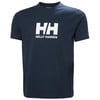 Sötétkék póló fehér Helly Hansen logóval a mellén.