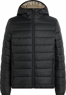 Schwarze gesteppte Kapuzenjacke mit Reißverschluss. Schwarze gesteppte Kapuzenjacke mit Reißverschluss.