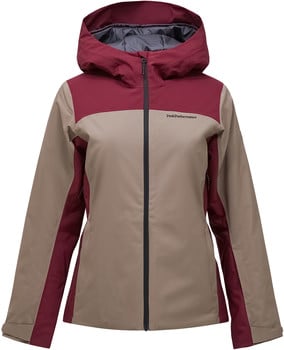 Damenjacke von Peak Performance mit Kapuze in Beige und Weinrot.