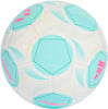 Ein Adidas Fußball mit pastellfarbenen Mustern und dem Messi-Logo.