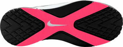 Laufschuhsohle von Nike mit pinken Streifen und schwarzen quadratischen Mustern. Laufschuhsohle von Nike mit pinken Streifen und schwarzen quadratischen Mustern.
