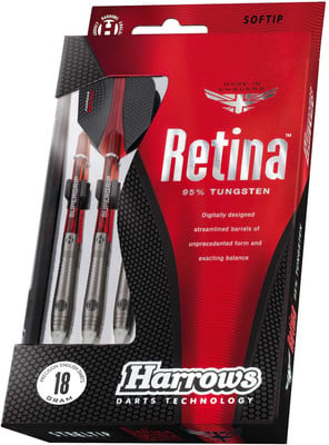 Harrows Retina 95% Tungsten Darts, 18 Gramm, Softip-Verpackung. Harrows Retina 95% Tungsten Darts, 18 Gramm, Softip-Verpackung.