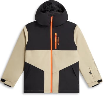 Schwarze Jacke mit beige-orangenen Elementen und O'Neill-Logo.