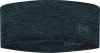 Dunkelgrünes Stirnband mit meliertem Muster und Buff-Logo.