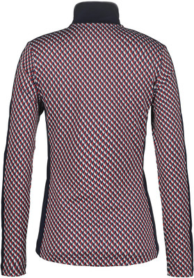 Rückseite eines Damen-Langarmshirts mit geometrischem Muster. Rückseite eines Damen-Langarmshirts mit geometrischem Muster.