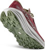 Roter Laufschuh mit weißer Sohle und grünen Stollen.