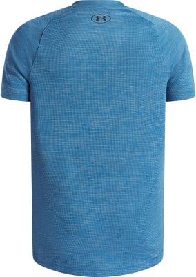 Blaues T-Shirt mit kurzen Ärmeln und Under Armour Logo auf dem Rücken. Blaues T-Shirt mit kurzen Ärmeln und Under Armour Logo auf dem Rücken.