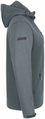 Graue Jacke mit Kapuze und JAKO-Logo auf dem Ärmel. Graue Jacke mit Kapuze und JAKO-Logo auf dem Ärmel.