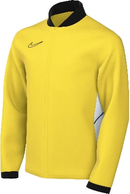 Gelbe Nike Jacke mit schwarzem Kragen und Nike Logo auf der Brust.