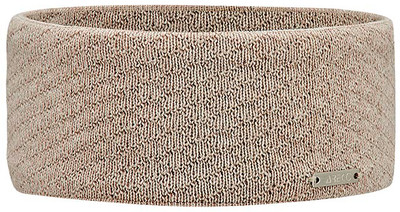 Ein beiger Strickstirnband mit feinem Muster und Markenlogo. Ein beiger Strickstirnband mit feinem Muster und Markenlogo.