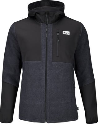 Černá pánská bunda s kapucí a logem, vhodná pro outdoorové aktivity. Černá pánská bunda s kapucí a logem, vhodná pro outdoorové aktivity.
