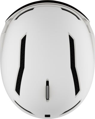 Weißer Skihelm mit schwarzen Lüftungsschlitzen von oben. Weißer Skihelm mit schwarzen Lüftungsschlitzen von oben.