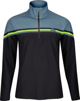 Schwarzer Damenpullover mit blauem Streifen und Bergl logo.