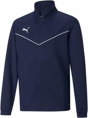 Dunkelblaue Herrenjacke von Puma mit weißem Logo und Streifen. Dunkelblaue Herrenjacke von Puma mit weißem Logo und Streifen.