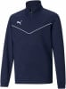 Dunkelblaue Herrenjacke von Puma mit weißem Logo und Streifen.