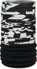 Schwarz-weißer Schlauchschal mit geometrischem Muster und schwarzem Fleece-Unterteil.