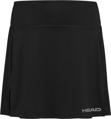 Schwarzer Damen-Tennisrock von HEAD mit dezentem Logo. Schwarzer Damen-Tennisrock von HEAD mit dezentem Logo.