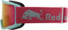 Skibrille mit pinkem Band und Red Bull Logo und Bulle.