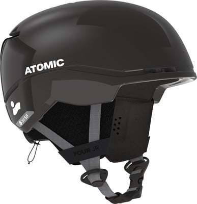 Schwarzer Atomic Skihelm mit verstellbarem Riemen und Größe S. Schwarzer Atomic Skihelm mit verstellbarem Riemen und Größe S.