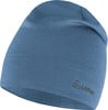 Eine blaue Mütze mit Löffler-Logo und Nähten am unteren Rand.