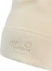 Beige Fleece-Mütze mit Jack Wolfskin Logo.