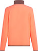 Orangefarbene Fleecejacke mit Stehkragen und braunem Saum.
