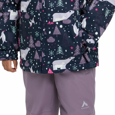 Kinder-Winterjacke mit einem Aufdruck von Eisbären und Pinguinen.