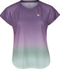 Damen-T-Shirt mit kurzen Ärmeln und Ombre-Muster in Lila- und Grüntönen.