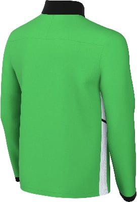 Grüne Herrenjacke mit schwarzem Kragen und weißen Seitenpartien.
