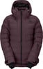 Herren dunkelweinrote Daunenjacke mit Kapuze und schwarzem Scott-Logo.